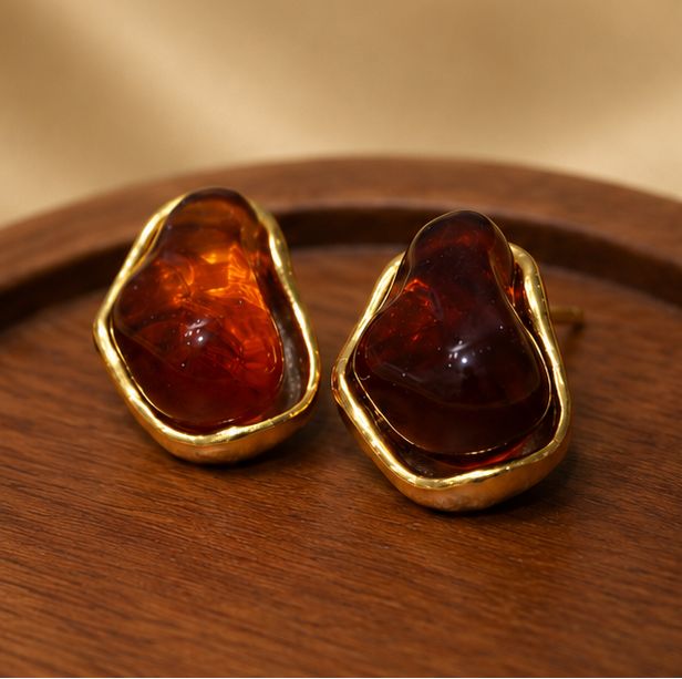 Amber Glow Statement Stud Earrings