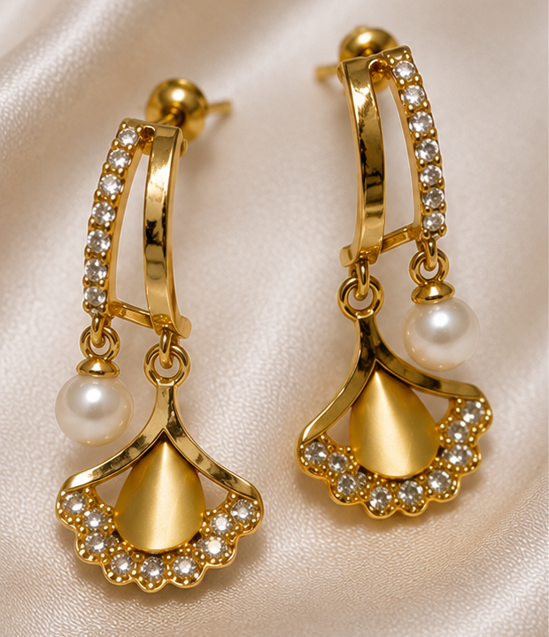 Light Bloom - Pearl Fan Charm Drop Earrings