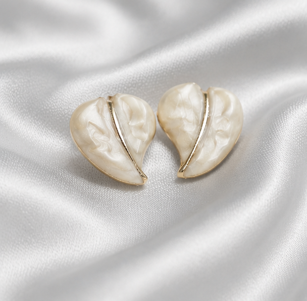 Elegant Edge - White Petal Enamel Stud Earrings