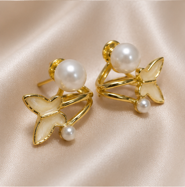 Pearl Butterfly Statement Earrings