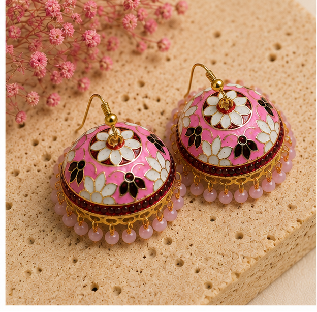 Gulabi Phool Patti Jhumkas