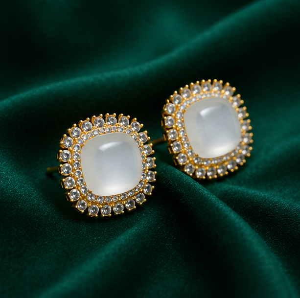 Pure Shine - Moonlit Halo Crystal Stud Earrings