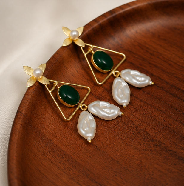 Chaand Phool Earrings - Panna