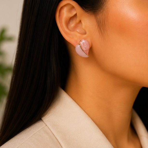 Elegant Edge - Blush Petal Enamel Stud Earrings