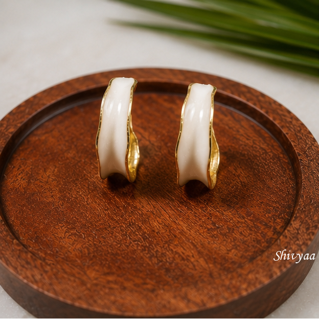 Bold Aura - Ivory Crescent Hoop Earrings