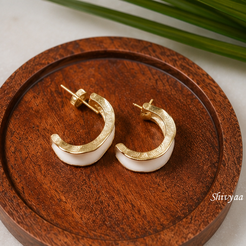 Bold Aura - Ivory Crescent Hoop Earrings