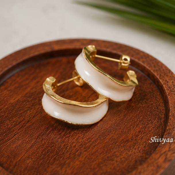Bold Aura - Ivory Crescent Hoop Earrings