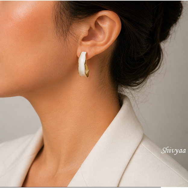 Bold Aura - Ivory Crescent Hoop Earrings