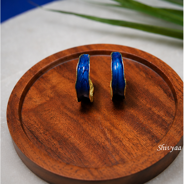 Bold Aura - Midnight Blue Crescent Hoop Earrings