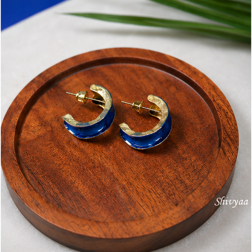Bold Aura - Midnight Blue Crescent Hoop Earrings