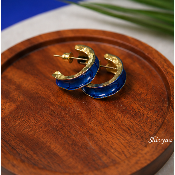 Bold Aura - Midnight Blue Crescent Hoop Earrings