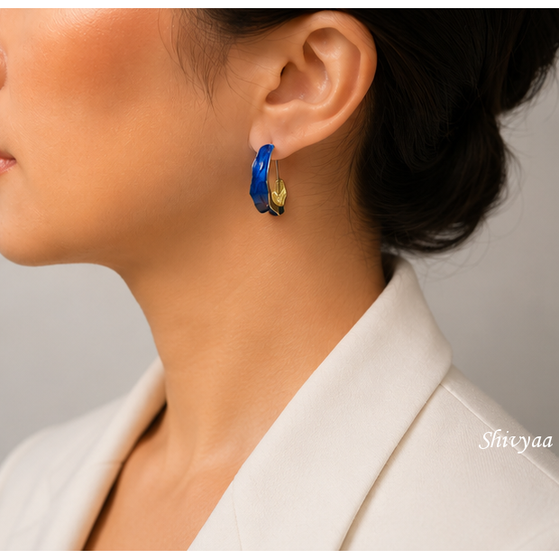 Bold Aura - Midnight Blue Crescent Hoop Earrings