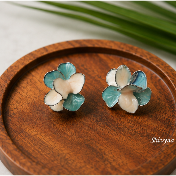 Dream Gleam - Seafoam Blossom Enamel Stud Earrings