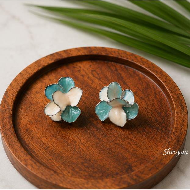 Dream Gleam - Seafoam Blossom Enamel Stud Earrings