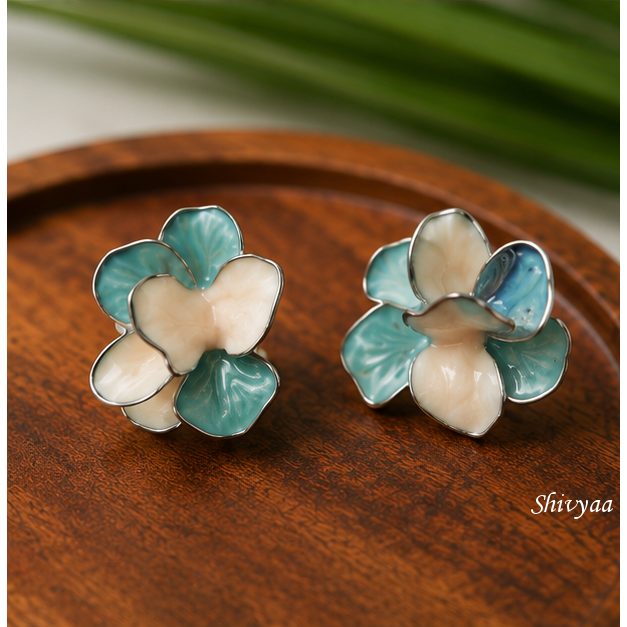 Dream Gleam - Seafoam Blossom Enamel Stud Earrings