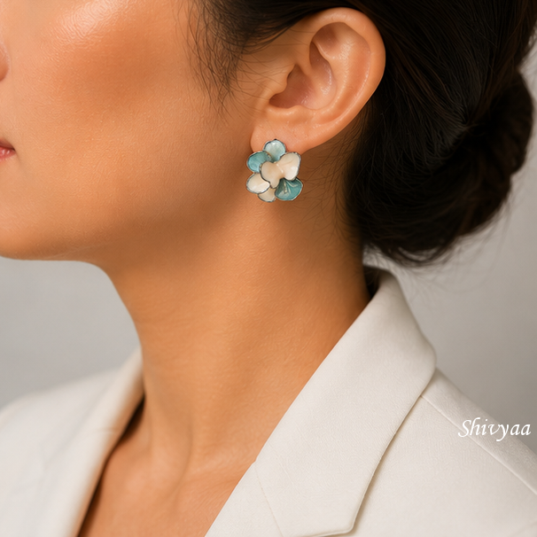 Dream Gleam - Seafoam Blossom Enamel Stud Earrings