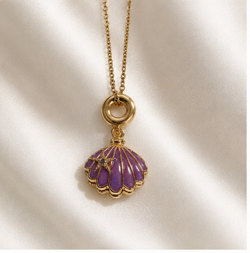 Amethyst Seashell Keepsake Locket Necklace