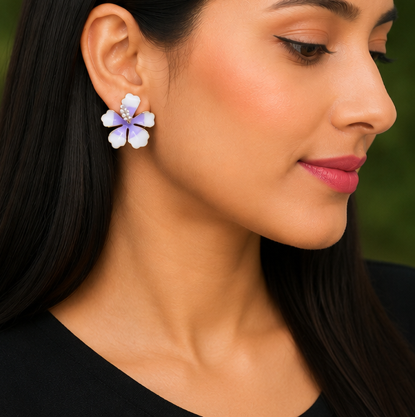 Lavender Blossom Pearl Earrings