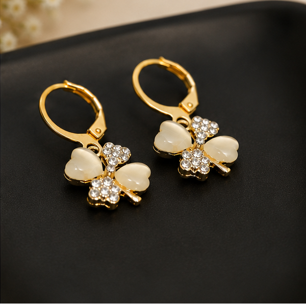 Ivory Clover Charm Hoops