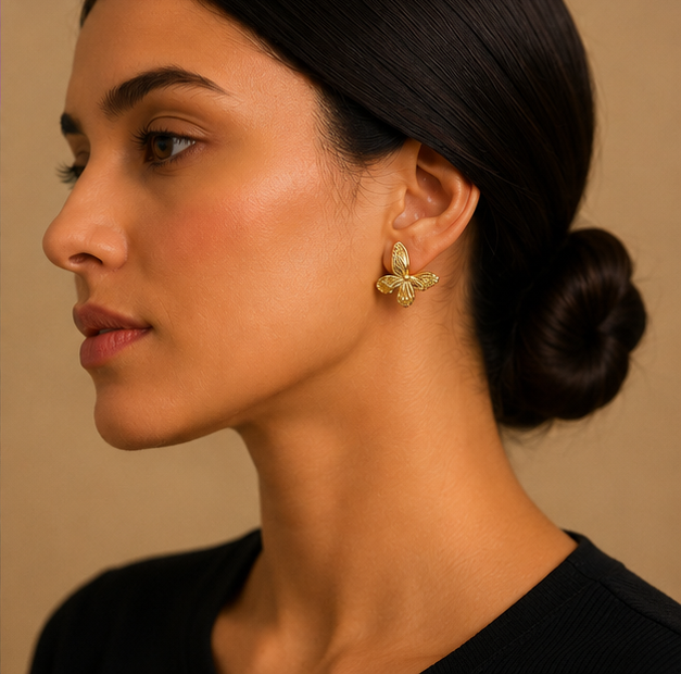 Daylight Glam - Golden Flutter Butterfly Stud Earrings