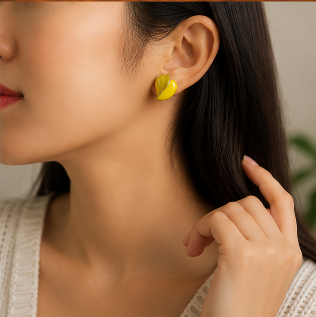 Elegant Edge - Yellow Petal Enamel Stud Earrings