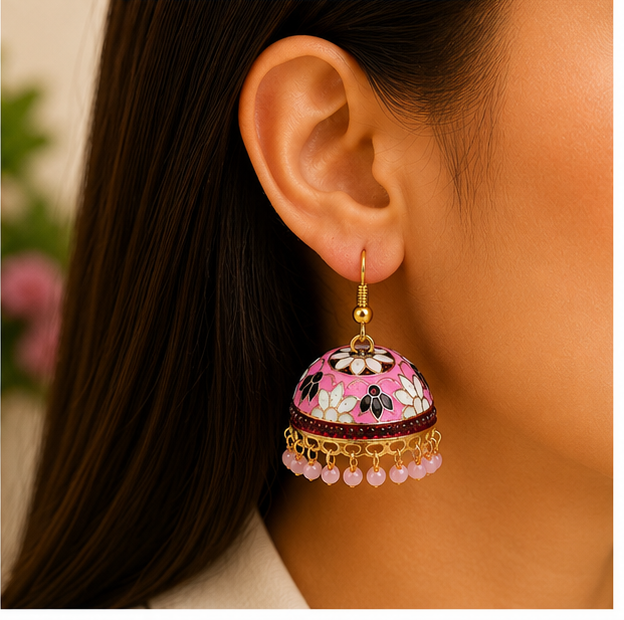 Gulabi Phool Patti Jhumkas