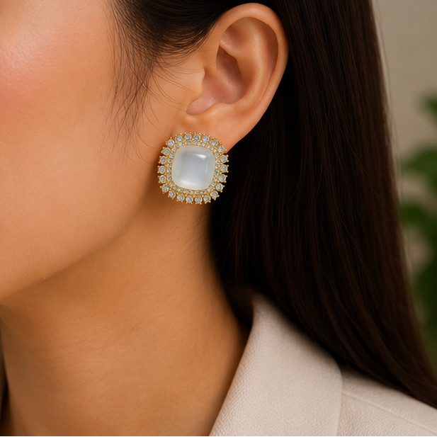 Pure Shine - Moonlit Halo Crystal Stud Earrings