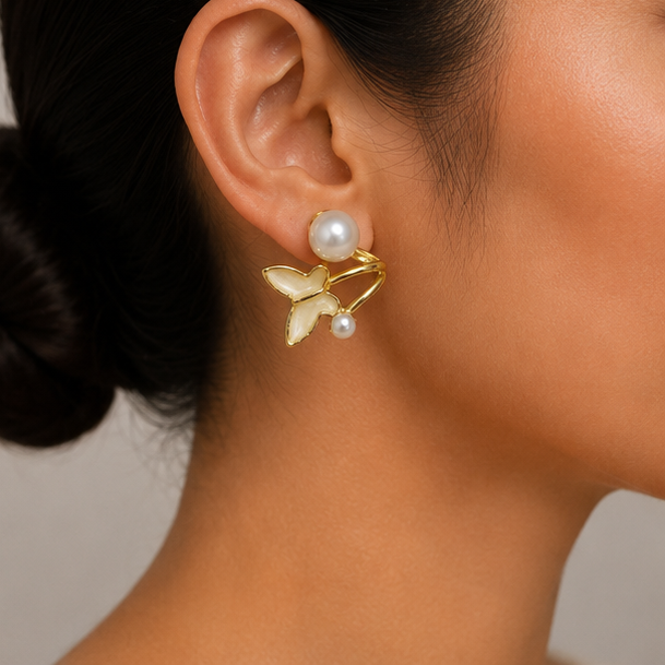 Pearl Butterfly Statement Earrings