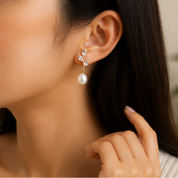 Starlight Soul - Crystal Vine Pearl Drop Earrings