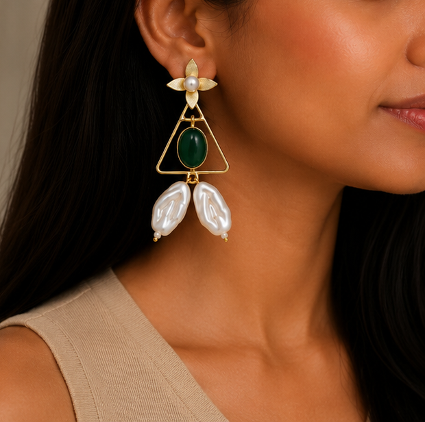 Chaand Phool Earrings - Panna