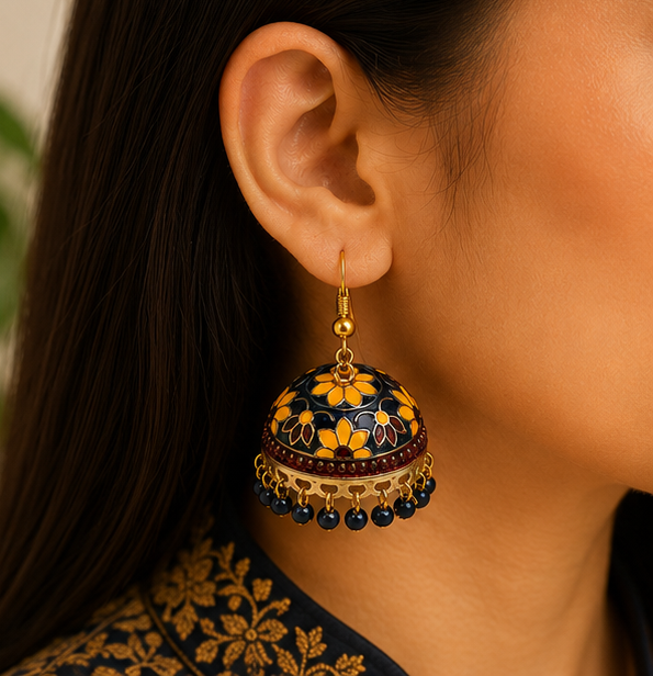 Basanti Phool Patti Jhumkas
