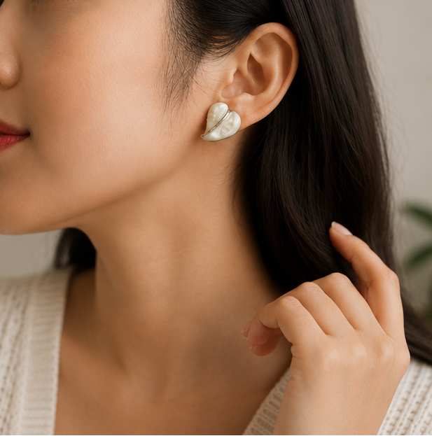 Elegant Edge - White Petal Enamel Stud Earrings