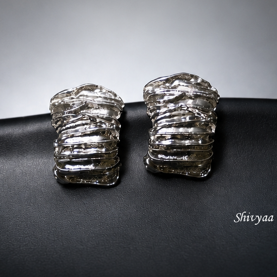 Hustle Sign - Silver Ripple Stud Earrings