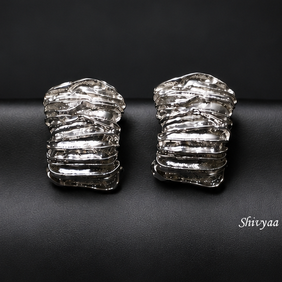 Hustle Sign - Silver Ripple Stud Earrings