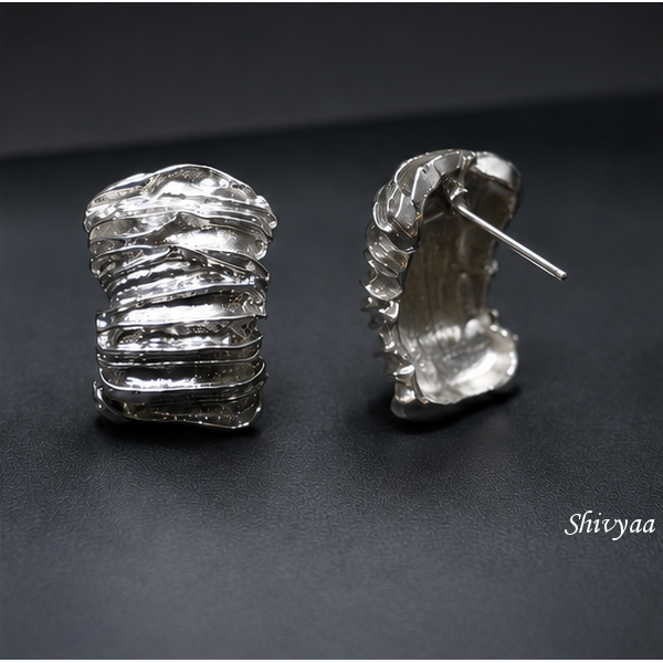 Hustle Sign - Silver Ripple Stud Earrings