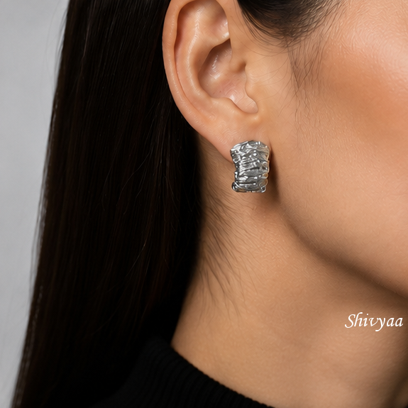 Hustle Sign - Silver Ripple Stud Earrings